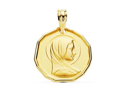 Médaille Vierge creuse légère et bords angulaire 16 mm, Or jaune 18k