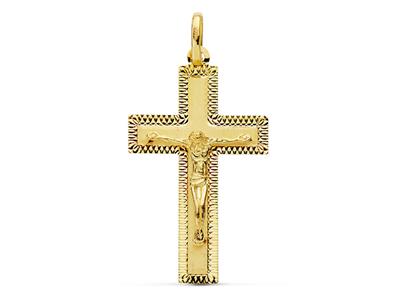 Pendentif Croix Christ bords ciselés 35 x 20 mm, Or jaune 18k - Image Standard - 1