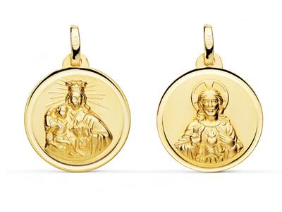 Médaille scapulaire creuse bords biseautés 18 mm, double face, Or jaune 18k - Image Standard - 1