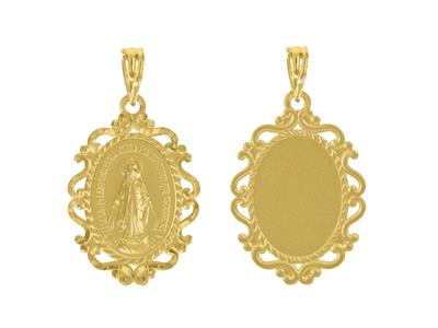 Médaille Vierge miraculeuse creuse bords festonnés 16 x 23 mm, Or jaune 18k - Image Standard - 2