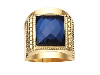 Chevalière carrée motif ciselé 24 mm, oxyde bleue, Or jaune 18k, doigt 70 fermé