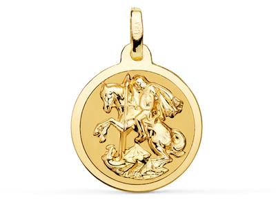 Médaille St Georges satinée creuse 18 mm, Or jaune 18k
