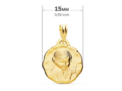 Médaille Ange à la rose sablée, creuse et légère 15 mm, Or jaune 18k - Image Standard - 2