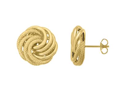 Boucles d'oreilles Rosette, anneaux granulés/lisses, 16 mm, Or jaune 18k - Image Standard - 1