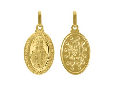 Médaille Vierge miraculeuse creuse, 18 x 13 mm, Or jaune 18k