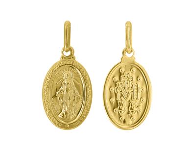 Médaille Vierge miraculeuse creuse, 15 x 11 mm, Or jaune 18k