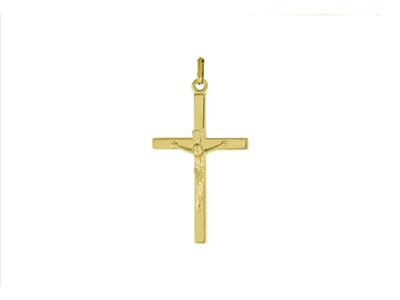 Pendentif Croix Christ, tube carré, 33 x 22 mm, Or jaune 18k