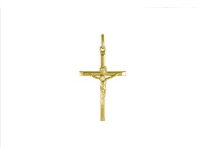 Pendentif Croix biseautée Christ, 31 x 20 mm, Or jaune 18k - Image Standard - 1