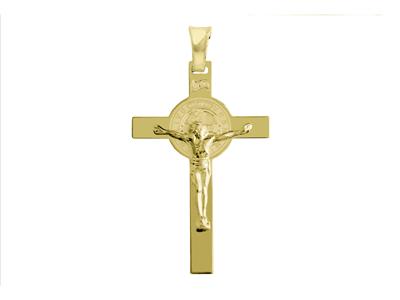 Pendentif Croix scapulaire Christ Saint Benoît 37 x 24 mm, Or jaune 18k