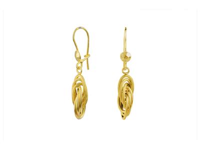 Boucles doreilles pendantes 30 mm, noeud Forçat allongé 7 x 17 mm, Or jaune 18k