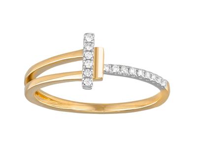 Bague forme T, diamants ronds 0,08ct, Or bicolore 18k, doigt 56 - Image Standard - 1