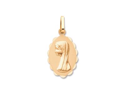 Médaille Ste Vierge fantaisie 16 mm, Or jaune 18k mat et poli