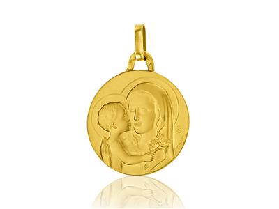 Médaille Ste Vierge massive 18 mm, Or jaune 18k