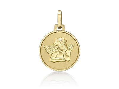 Médaille Ange fantaisie 14 mm, Or jaune 18k