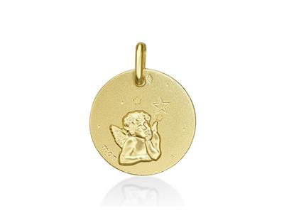Médaille Ange étoiles 16 mm, Or jaune 18k