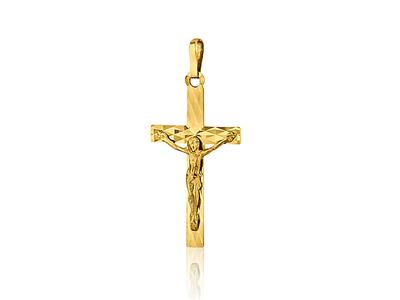 Pendentif Croix Christ facettée 22 mm, Or jaune 18k
