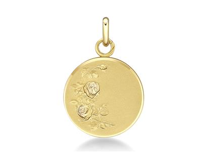 Médaille massive Fleurs 16 mm, Or jaune 18k