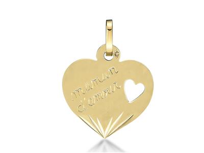 Médaille Coeur Maman damour 14 mm, Or jaune 18k