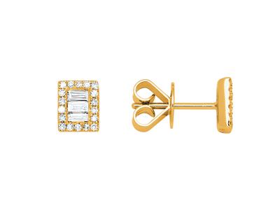 Boucles d'oreilles motif rectangle, diamants baguettes et ronds 0,25ct, Or jaune 18k - Image Standard - 1