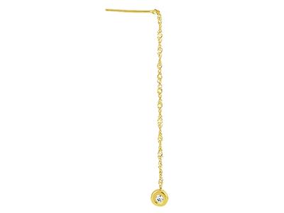 Boucles d'oreilles chaîne Singapour 2,5 cm et cabochon Oxyde de Zirconium 2 mm, Or jaune 18k - Image Standard - 3