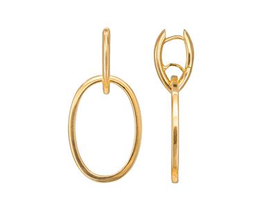 Boucles doreilles pendantes ovale ajouré, hauteur 40 mm, Or jaune 18k