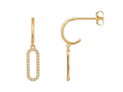 Boucles doreilles pendantes, motif Rectangle 20 mm, diamants 0,15ct, Or jaune 18k