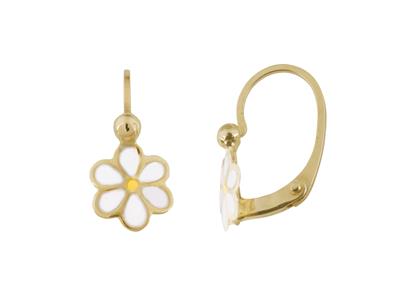 Boucles doreilles brisures Paquerette, résine blanc et jaune, Or jaune 18k