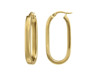 Créoles ovales 33 x 17 mm, tube carré creux 4 mm, Or jaune 18k
