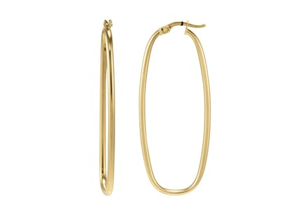 Créoles ovales 48 x 20 mm, tube carré creux 2 mm, Or jaune 18k
