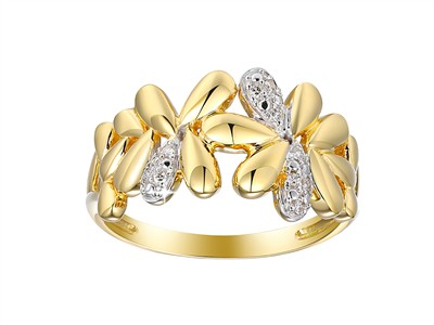 Bague Fleurs 1 mm, diamants 0,03ct, Or jaune 18k, doigt 54 - Image Standard - 1