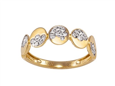 Bague 5 pastilles 6 mm, diamants 0,30ct, Or jaune 18k, doigt 54 - Image Standard - 1