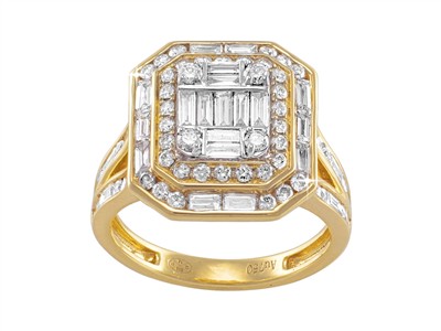 Bague Majestic 17 x 15 mm, diamants ronds et baguettes 1,49ct, Or jaune 18k, doigt 56 - Image Standard - 1