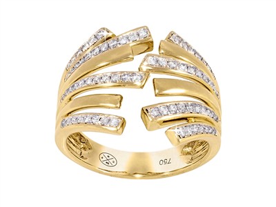 Bague éventail 6 rangs 19 mm, diamants 0,38ct, Or jaune 18k, doigt 60