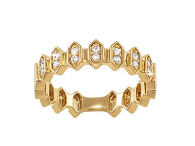 Bague hexagones 5 mm, diamants 0,14ct, Or jaune 18k, doigt 52