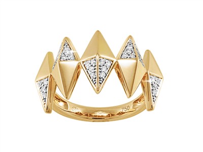 Bague Rock 13 mm, diamants 0,20ct, Or jaune 18k, doigt 54