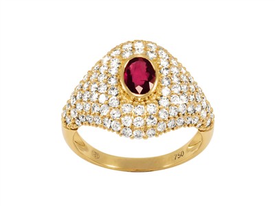 Bague Hypnose 16 mm, diamants 1,45ct et rubis ovale 0,52ct, Or jaune 18k, doigt 56