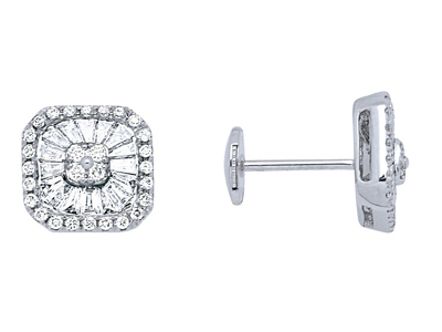 Boucles doreilles carrées petit modèle, diamants 0,47ct, Or gris 18k