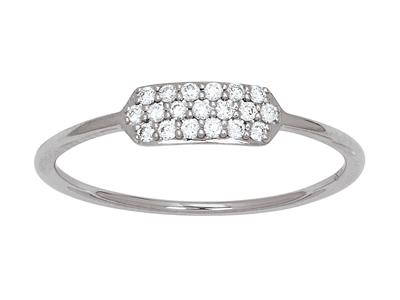Bague anneau forme rectangle diamants 0,12ct, Or gris 18k, doigt 48