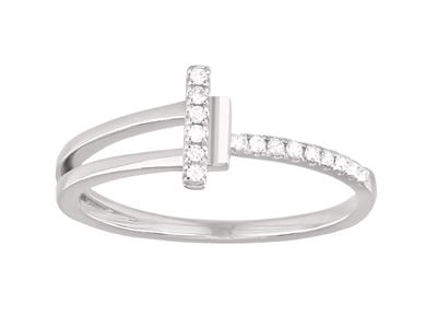 Bague forme T, diamants ronds 0,08ct, Or gris 18k, doigt 56 - Image Standard - 1