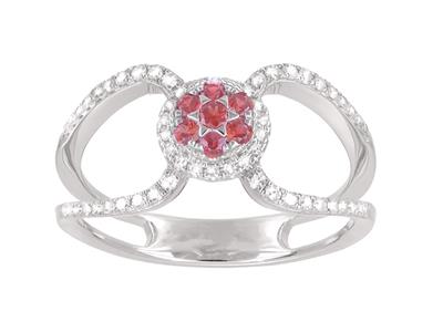 Bague corps double serti diamants 0,22ct, centre rubis 0,17ct, Or gris 18k, doigt 56 - Image Standard - 1
