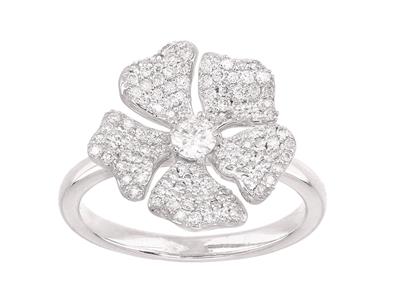 Bague fleur, diamants 0,56ct, Or gris 18k, doigt 56 - Image Standard - 1