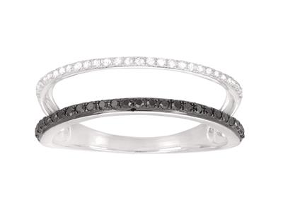 Bague double rangs, diamants blancs 0,07ct et diamants noirs 0,11ct, Or gris 18k, doigt 56 - Image Standard - 1