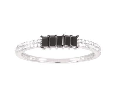 Bague diamants blancs 0,09 ct et diamants noirs 0,16ct, Or gris 18k, doigt 56 - Image Standard - 1