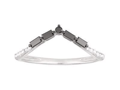 Bague forme V, diamants blancs 0,06ct et noirs 0,15ct, Or gris 18k, doigt 56 - Image Standard - 1