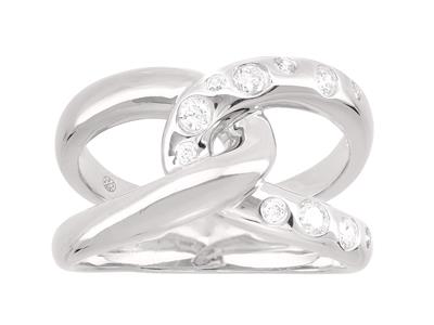 Bague entrelacée, diamants 0,26ct, Or gris 18k, doigt 56