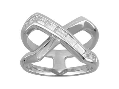 Bague croisée, diamants baguettes 0,44ct, Or gris 18k, doigt 58 - Image Standard - 1
