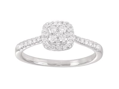 Bague motif carré, corps serti diamants 0,24ct, Or gris 18k, doigt 56 - Image Standard - 1
