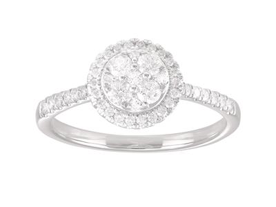Bague motif rond, corps serti diamants 0,41ct, Or gris 18k, doigt 56 - Image Standard - 1