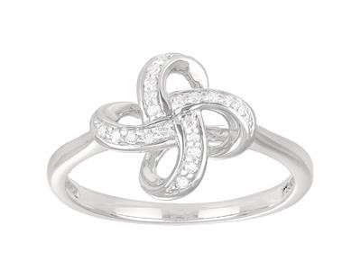 Bague noeud cercles, diamants 0,10ct, Or gris 18k, doigt 56 - Image Standard - 1