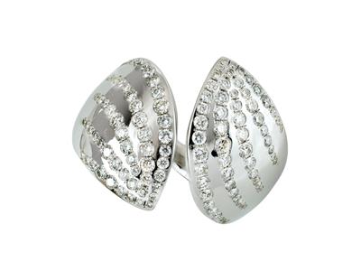 Bague ouverte feuilles 18 mm, diamants 1,02ct, Or gris 18k, doigt 56 - Image Standard - 1
